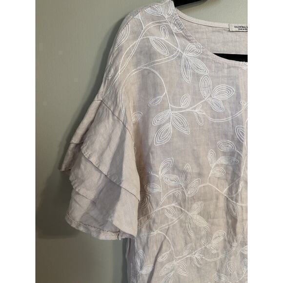 Valentina Naldi Beige Blouse Made Italy Ruffle Sleeve Floral Embroidered Small - Picture 8 of 16